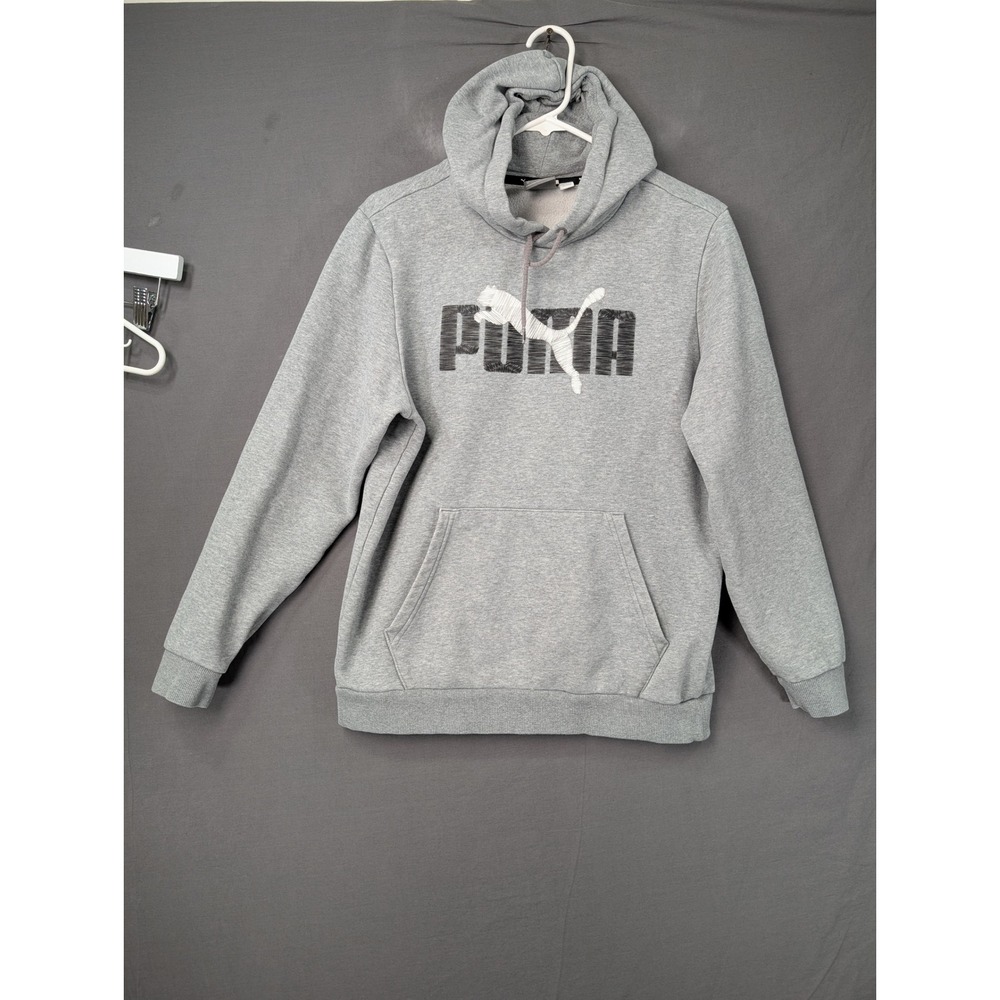 Puma‎ Mens Big Logo Fleece Hoodie Gray Size Medium